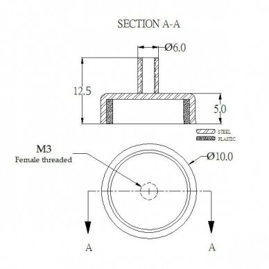 D10x5xM3in12.5 Pot magnet with screw socket 2