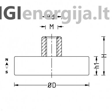 D22x11.5/M4 Gumuotas magnetinis laikiklis 1