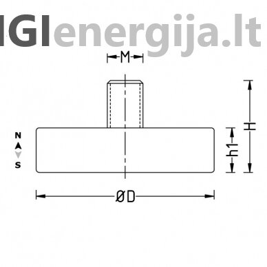 D22x12.5/M4 Gumuotas magnetinis laikiklis su išoriniu sriegiu 1