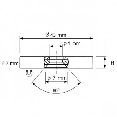 D43xd7/4x6.2 Gumuotas magnetinis laikiklis su konusu 1