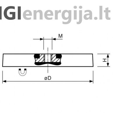 D34x8 Gumuotas magnetinis laikiklis su vidiniu sriegiu 1