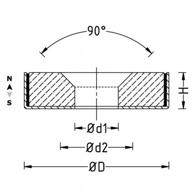 D40x12/6.5x8 POT magnetinis laikiklis su konusiniu įgilinimu 3