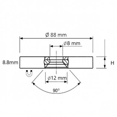 D88xd12/8x8.8 Rubberized magnetic holder with countersunk 1